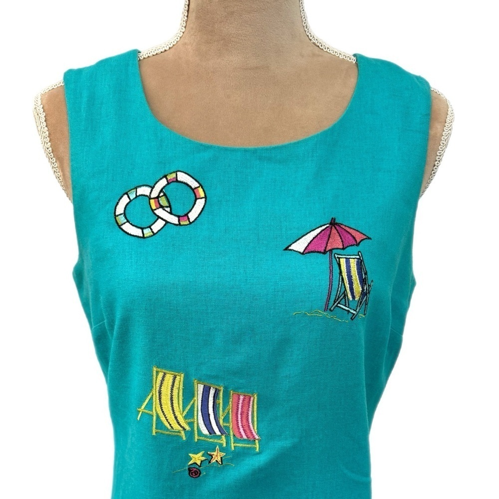 Vintage ULTRA DRESS NY Linen Blend Shift Dress Coastal Embroidery Cape Cod Sz 8